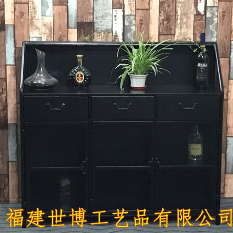 loft欧式乡村复古铁艺橱柜储物餐边柜餐厅双门酒吧酒柜备餐台