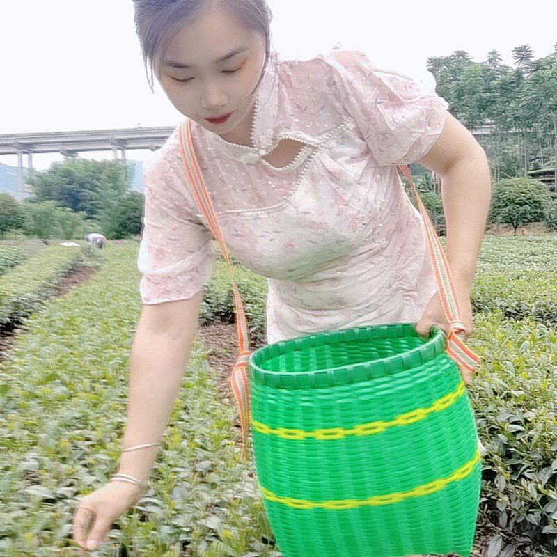 塑钢带编织采茶篓非竹篓采茶叶篮子农用采摘杨梅蘑菇斜挎腰边鱼篓