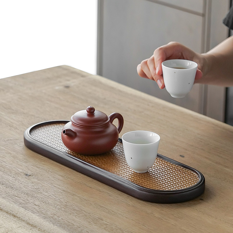 竹制椭圆席面干泡台户外茶配件家用功夫茶具茶盘壶承隔热茶托茶杯