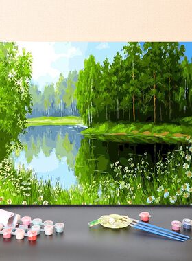 数字油画diy填充手工填色消磨时间花开季节装饰涂色丙烯油彩画画