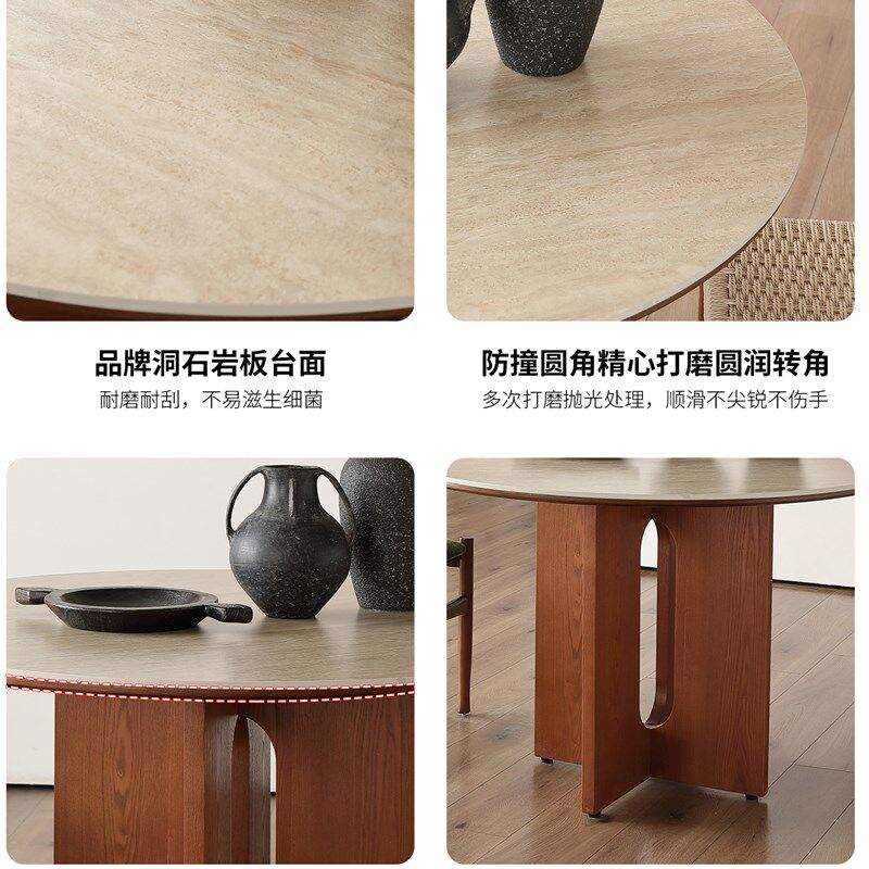 采购产品法国覆古餐桌和椅子,圆形实木石灰华石板桌,古董风格的设