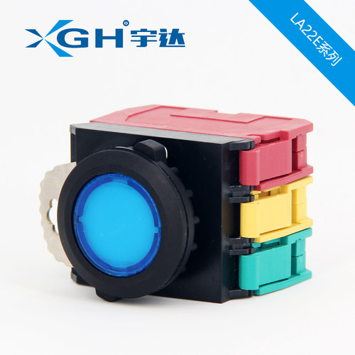 宇达模块按钮开关防水自复位自锁LA22E-11D带灯启动停止开关 220V