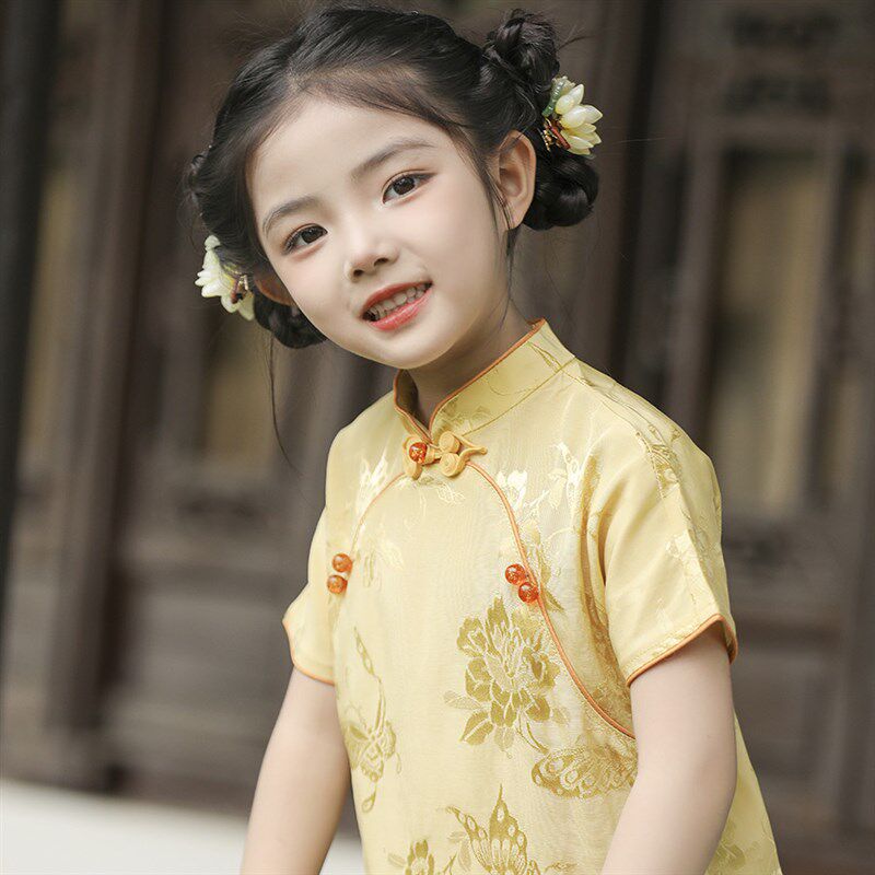 女童旗袍中国风汉服夏季薄款复古连衣裙儿童新中式唐装礼服高级感