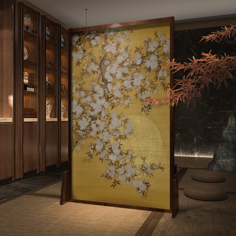 东方美学感新中式移动屏风隔断客餐厅玄关茶室酒店办公室实木座屏