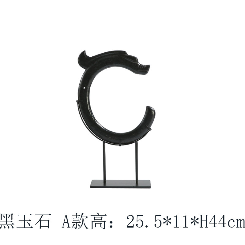家居新中式东方龙雕塑摆件样板房玄关C弧形黑玉石博古架软装饰品