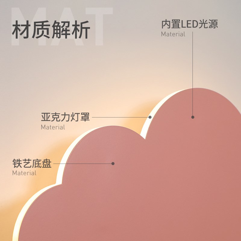 新款LED云朵触摸开关壁灯女孩房间卧室床头墙灯客厅阳台装饰灯具