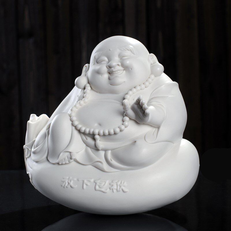 放下包袱  不倒翁弥勒笑佛摆件 德化白瓷个性弥勒家居装饰工艺品