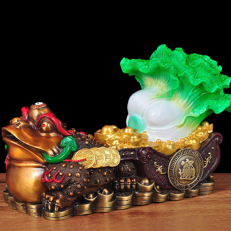 彩铜金蟾白菜招财摆件家居客厅装饰办公室桌创意摆设乔迁开业礼品