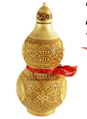 雕刻 开口 桃木葫芦 工艺品 17cm 福寿 寿比南山 生日礼品 祝寿