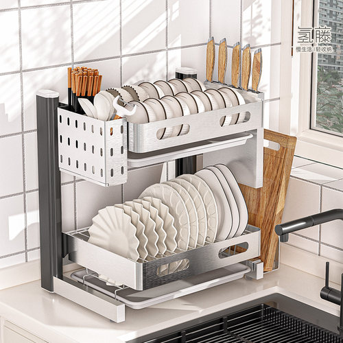 厨房碗碟沥水架304不锈钢台面滤水刀筷盘砧板双层水槽置物收纳架