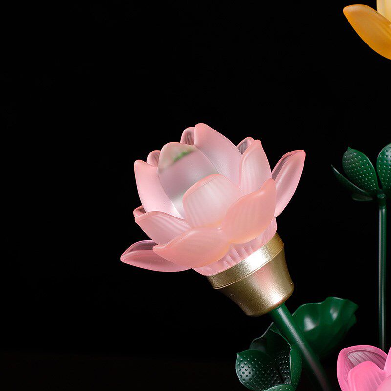 三品莲花供灯led七彩琉璃变光灯佛前供灯莲花灯长明灯