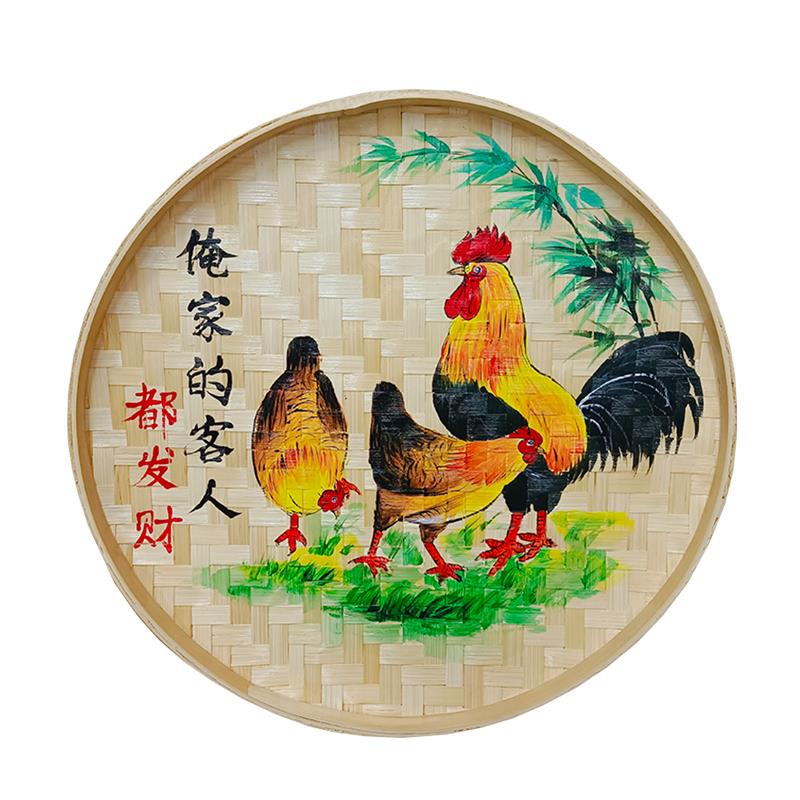 手绘竹编簸箕挂画农家乐农家院墙面装饰画农庄墙壁挂件墙上挂饰品