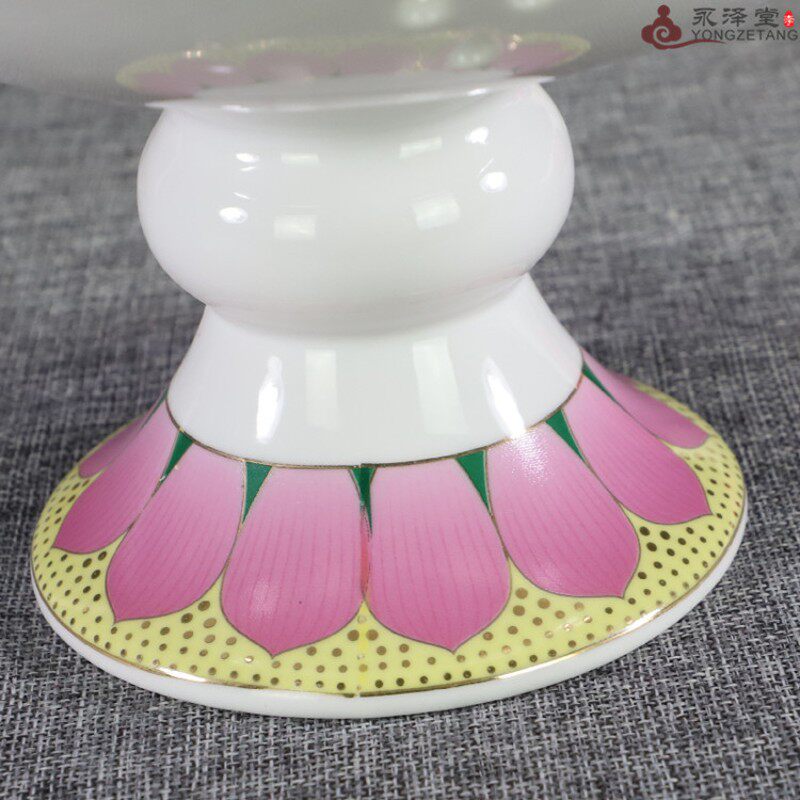 中式陶瓷莲花瓣供盘水果盘高脚果碟供品点心干果盘碗佛具佛品摆件