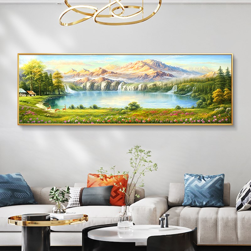 背靠金山床头画卧室挂画轻奢高级感主卧房间装饰画聚宝盆山水壁画