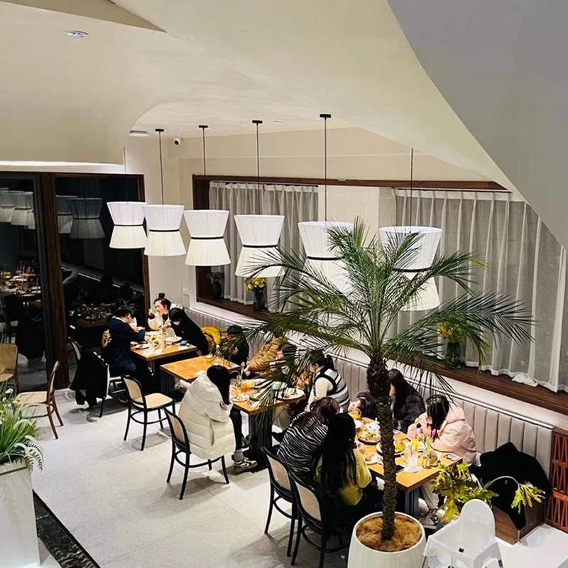 日式饭店餐桌布艺吊灯西餐厅卡座包厢饭馆创意灯具酒店吧台灯白色