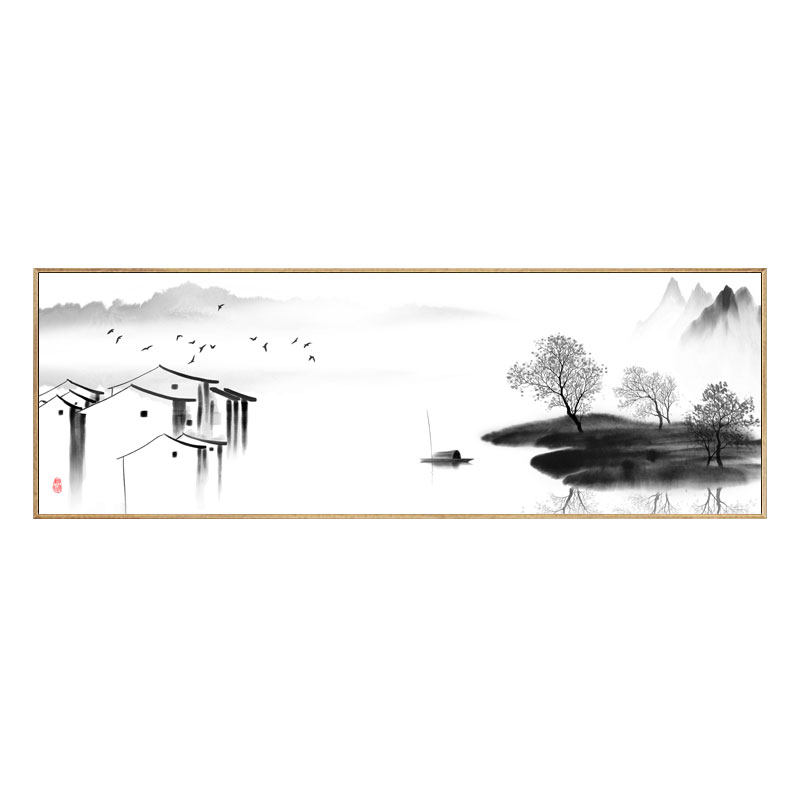 江南禅意山水装饰画客厅背景墙茶室壁画新中式酒店民宿茶艺挂画