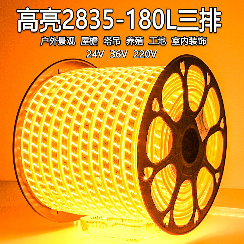 暖光灯带led灯条220v超亮工地照明隧道养殖白光户外防水公园亮化