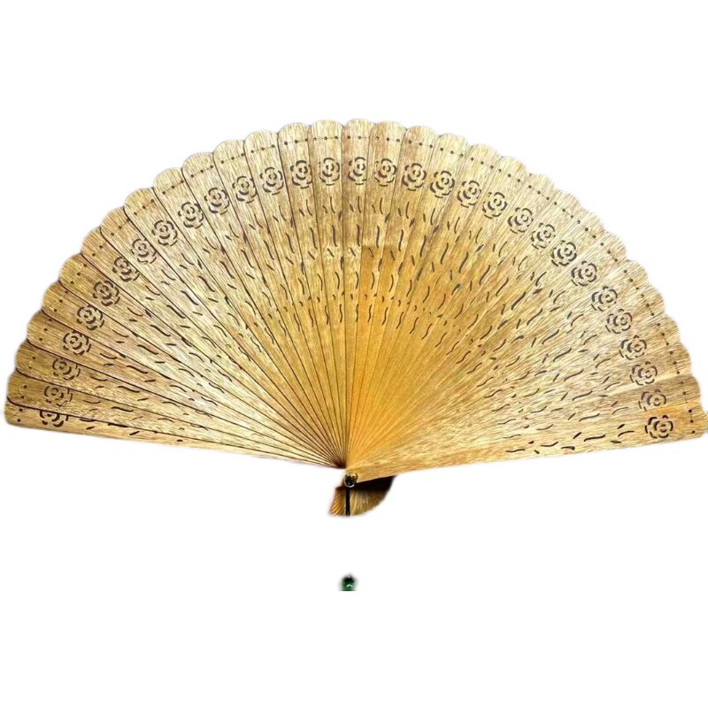 玫瑰花款金丝楠苏扇小叶桢楠水波纹扇子枯木老料镂空实木工艺摆件