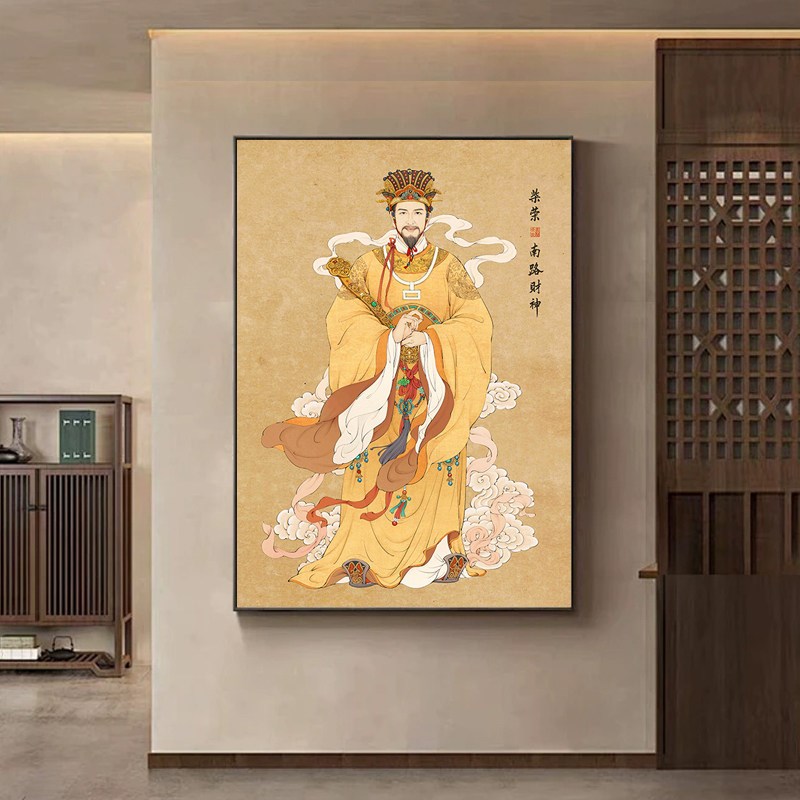 赵公明神像挂画关公财神爷供桌后背景画香案佛龛佛坛背景墙装饰画