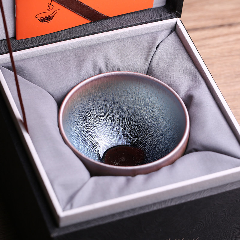 非遗大师陈国飞银毫建盏主人杯茶杯茶盏纯全手工曜变兔毫茶器茶具