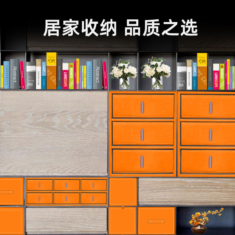 抽屉式皮质内衣收纳盒 轻奢风皮革衣物收纳箱 卡其色衣柜整理收纳