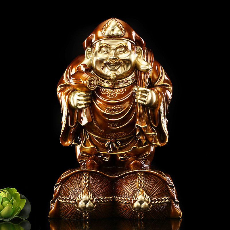 大黑天财神纯铜密宗招手三面大黑天神像铜像佛像家用客厅招财摆件