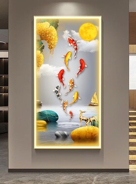 现代轻奢走廊过道LED灯画壁画入户玄关装饰画发光高级感竖版挂画