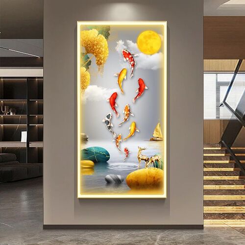 现代轻奢走廊过道LED灯画壁画入户玄关装饰画发光高级感竖版挂画