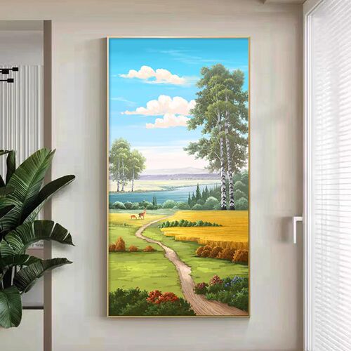 入户正对门墙挂画玄关装饰画现代简约山水画大气玄幻走廊过道壁画