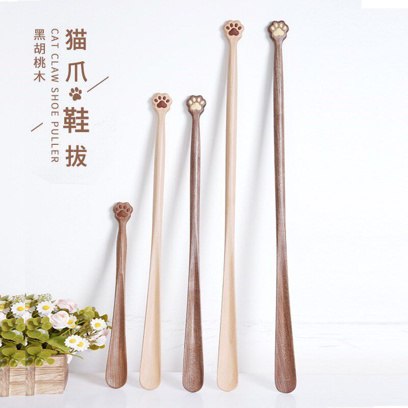 猫爪鞋拔子长柄家用高档实木磁吸创意老人孕妇便携小巧可爱提鞋器