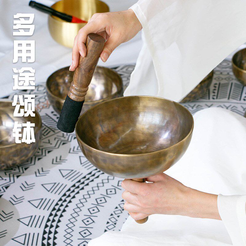 尼泊尔纯手工手持颂钵瑜伽冥想佛音碗铜钵西藏钵音碗铜磬钵盂摆件