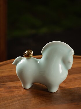 景德镇陶瓷生肖马摆件马上有钱家居书柜新中式装饰办公室招财礼品