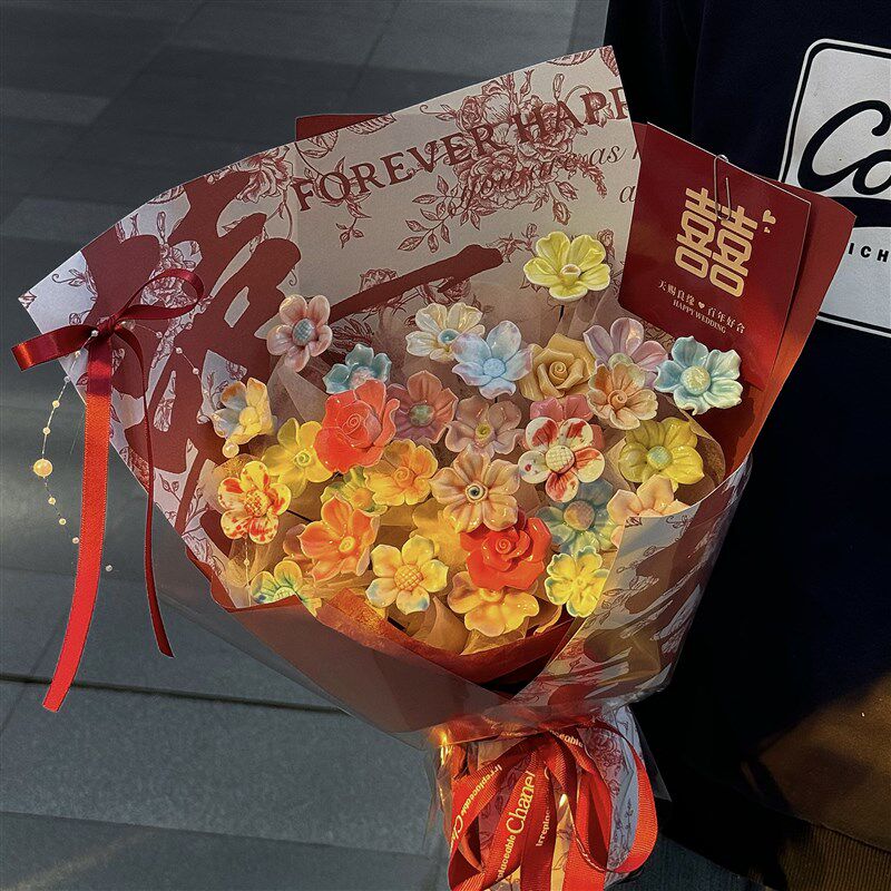 景德镇陶瓷花束订婚花束手捧花成品婚礼领证装饰品高级结婚礼物