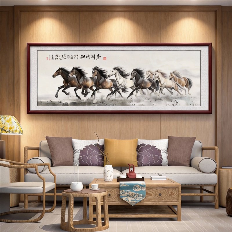 骏马挂画客厅办公室装饰画马到成功茶室八骏图壁画中式八骏雄风马