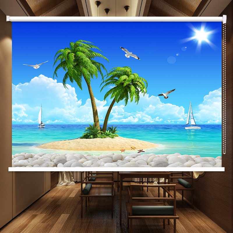 定制海景画卷帘办公室客厅卧室厨房卫生间遮光隔热卷拉式升降窗帘