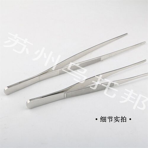 特厚304防碘伏不锈钢镊子直头加厚加硬带防滑齿30cm40cm蝎子夹子
