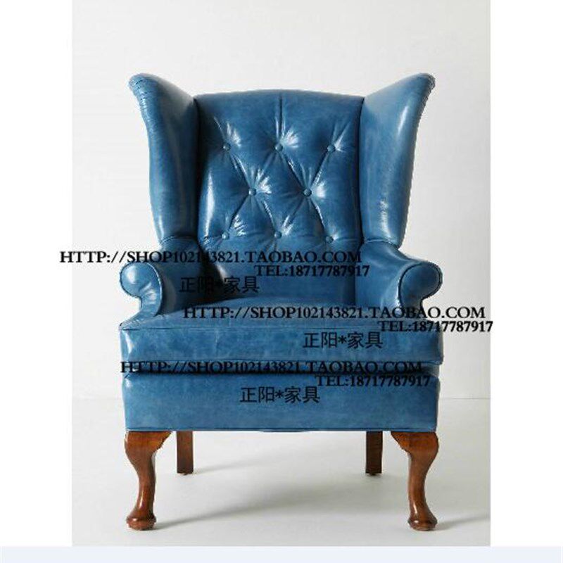 西班牙殖民风格纽扣油蜡皮单人位沙发椅洽谈椅老虎椅高背椅家具