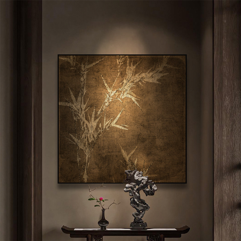 铜版金属微浮雕艺术壁画玄关过道茶室高档挂画竹中古诧寂风装饰画