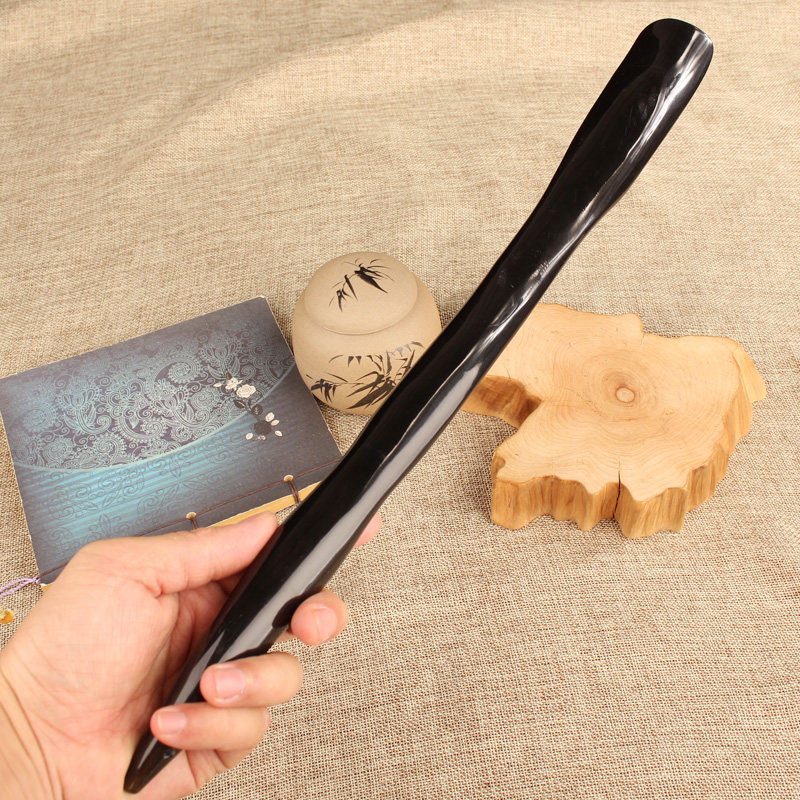 天然牛角长柄鞋拔 提鞋器家用非实木 黑花牦牛角鞋拔懒人神器