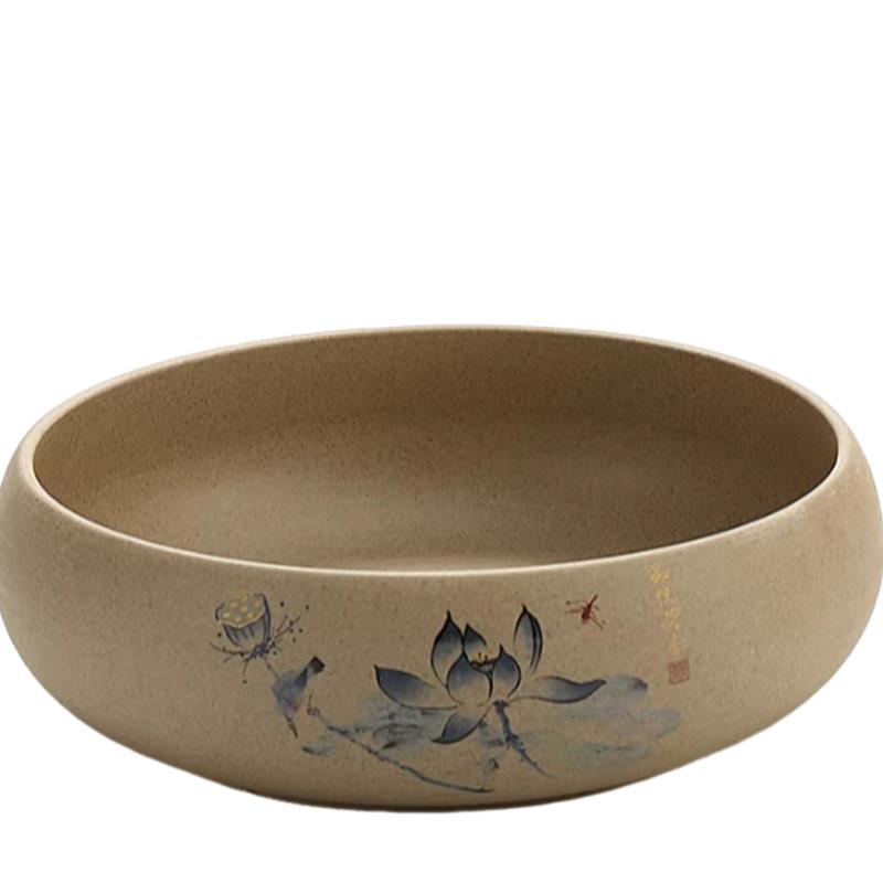 粗陶烟灰缸大号超大25cm 家用新中式复古办公果皮垃圾茶渣艾灰缸