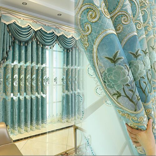 雪尼尔新中式客厅成品镂空绣花窗帘2021精品定制阳台卧室遮光布帘