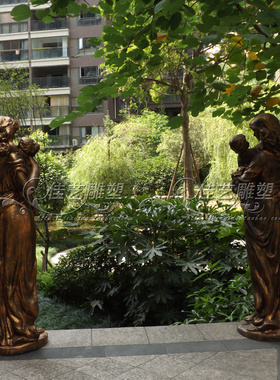 欧式玻璃纤维人物雕塑艺术品客厅户外落地摆设可定制作抱小孩仕女