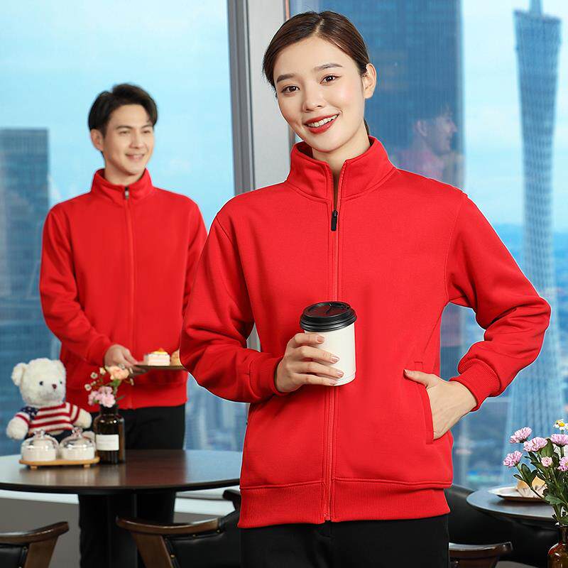 服务员工作服长袖秋冬装立领卫衣快餐火锅店餐饮厅饭酒店t恤外套