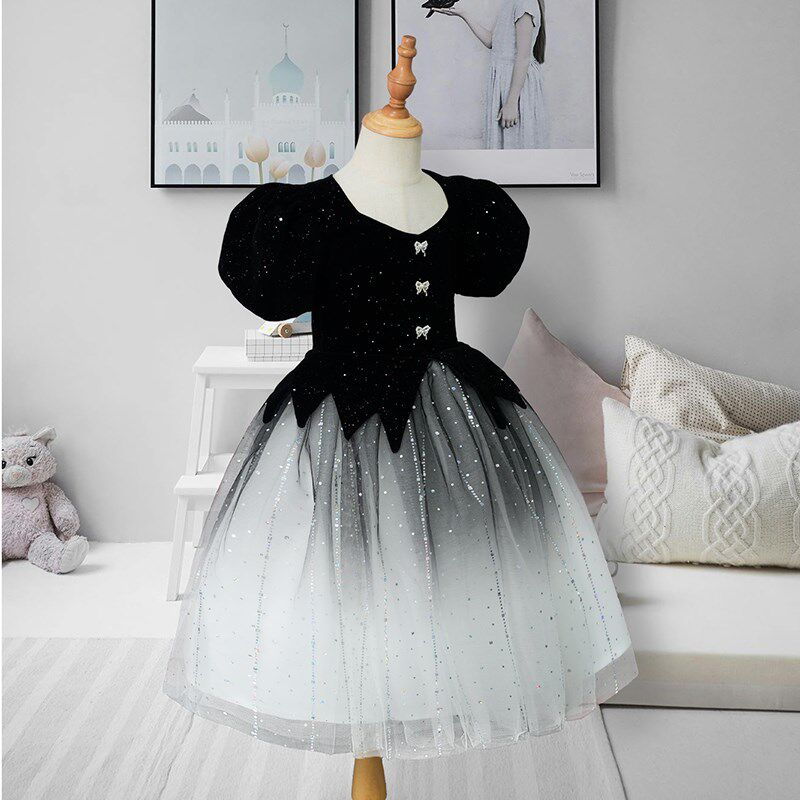 高端女童公主裙花童婚礼礼服小女孩生日宴会晚礼服儿童钢琴演出服