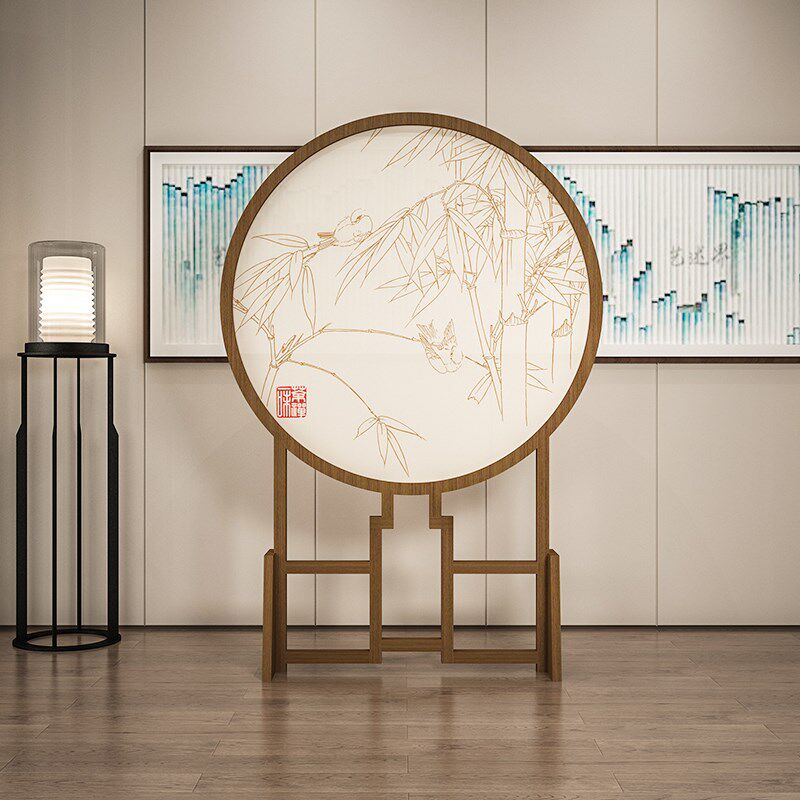 新中式座屏实木屏风书房茶室展会装饰隔断定制禅意镂空玄关竹子