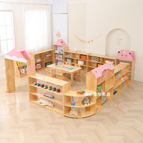 幼儿园实木玩具柜组合柜儿童收纳柜区角柜书包柜子蒙氏教具柜鞋柜