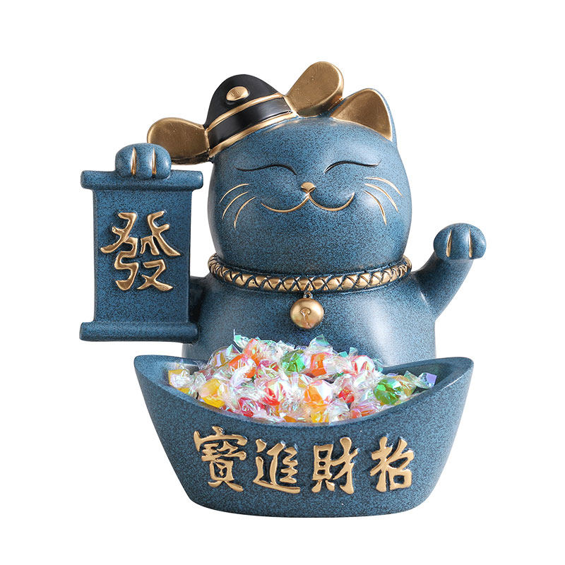 创意招财猫摆件门口北欧坚果糖果盘子前台放钥匙收纳新家乔迁礼品