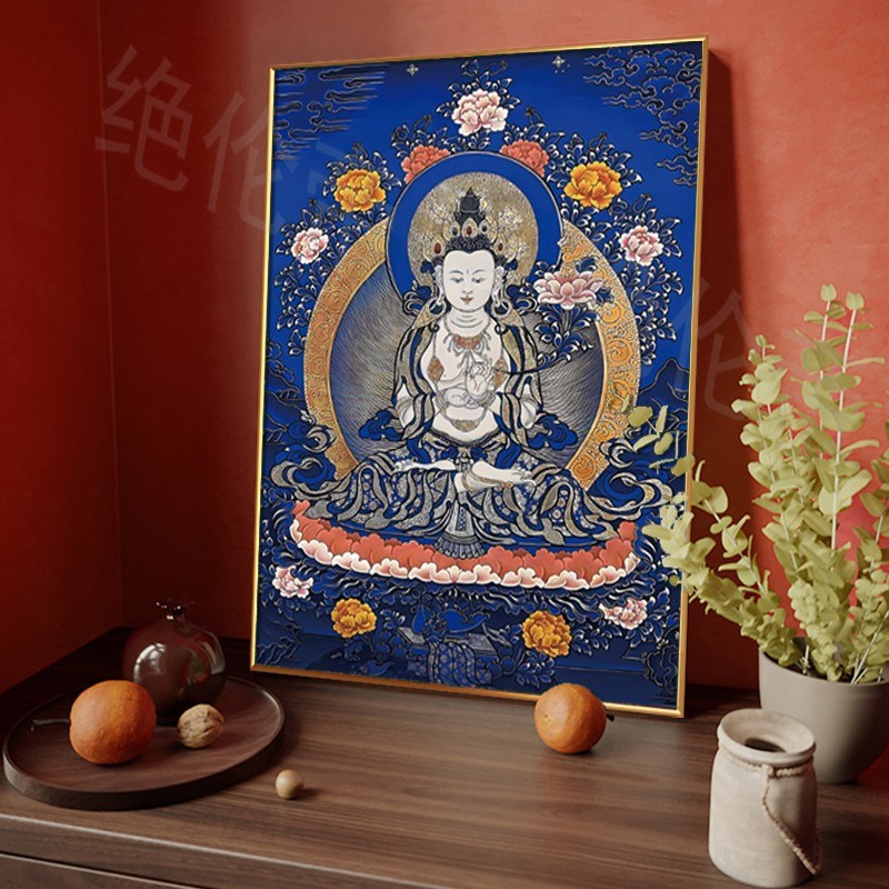 大势至菩萨唐卡挂画西藏手绘复刻藏族佛像客厅装饰画生肖马本命佛
