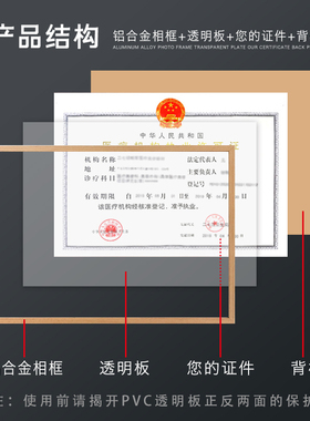 医疗机构执业许可证框架挂墙营业执照框诊所定制铝合金相框53*38