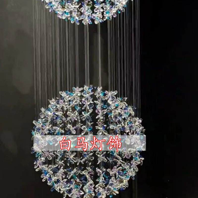 新款客厅水晶吊灯别墅复式楼客厅水晶吊灯创意圆形轻奢水晶中空灯